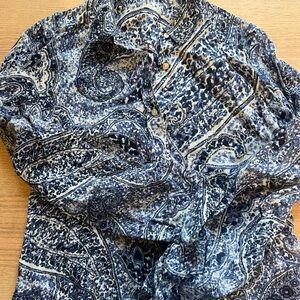 Blue Paisley Linen Button-Up Shirt